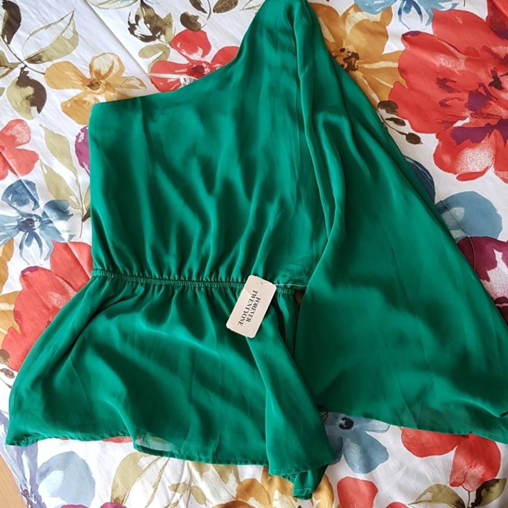 One sleeve emerald green top